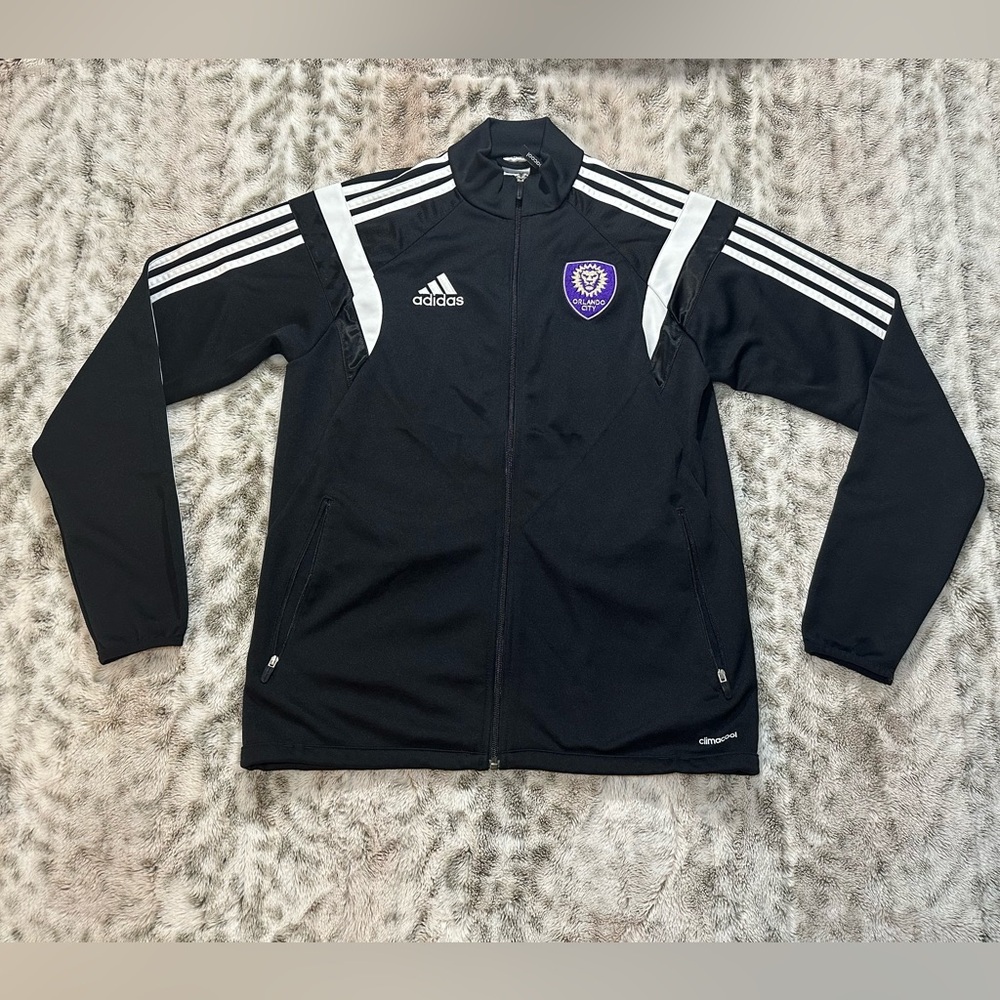 Adidas Jacket Unisex Small Black Three Stripe Athleisure Full Zip Used